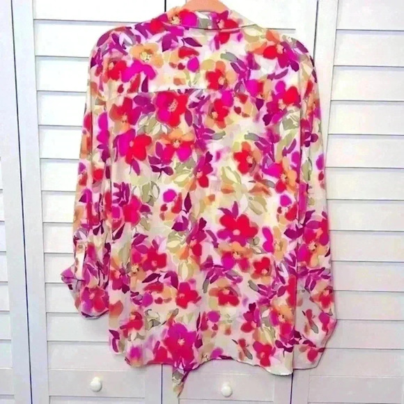 Investments Floral Button Down Tie Front Long Sleeve Top Size 2X - Picture 10 of 10